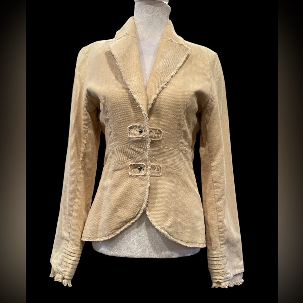 Parisian Raw Edge Cotton Blazer Beige Tailored Boho XS–S Fit (Tagged 12/M)